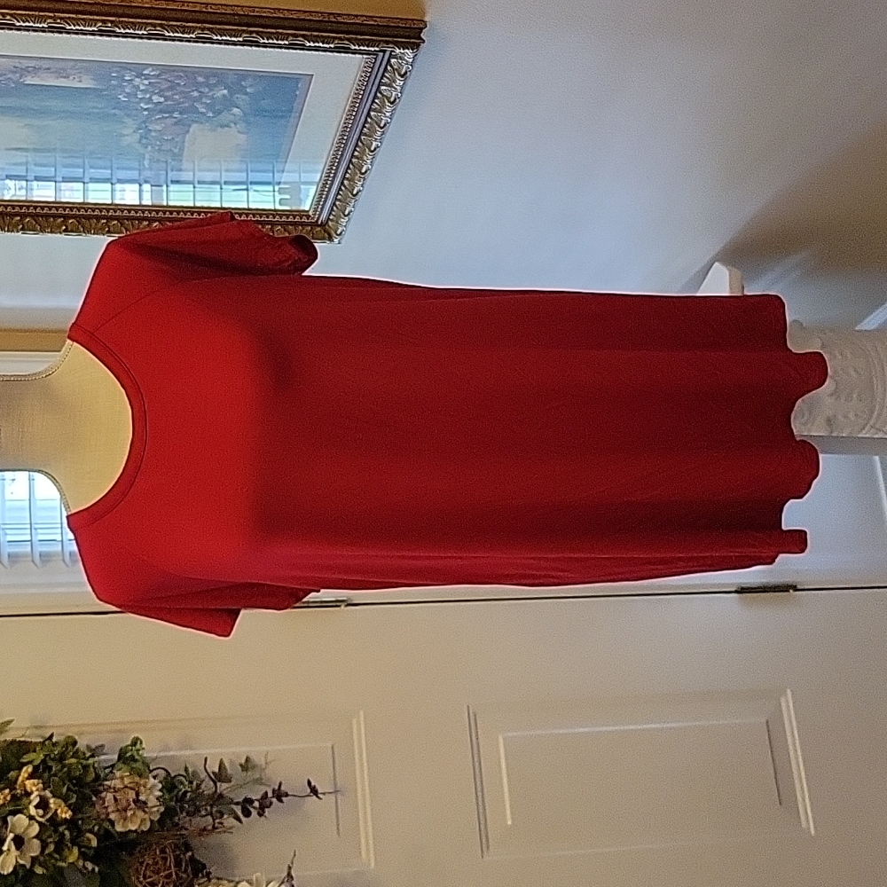 Bobeau Petite Red Poppy stretch short sleeve tunic cutout back neckline PL New …